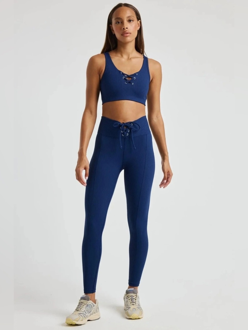 Year of Ours Women’s Navy Ribbed Drawstring High-Rise Leggings Small